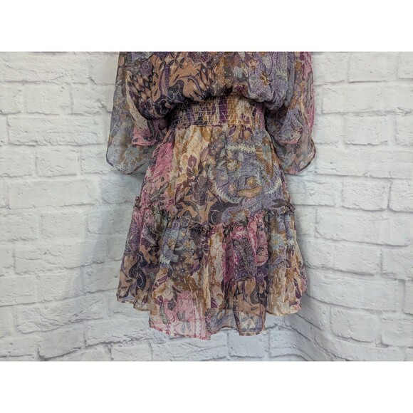 MISA Los Angeles Callas Batik Print Chiffon Minidress Keyhole Front & Back Sz Sm - Picture 7 of 7